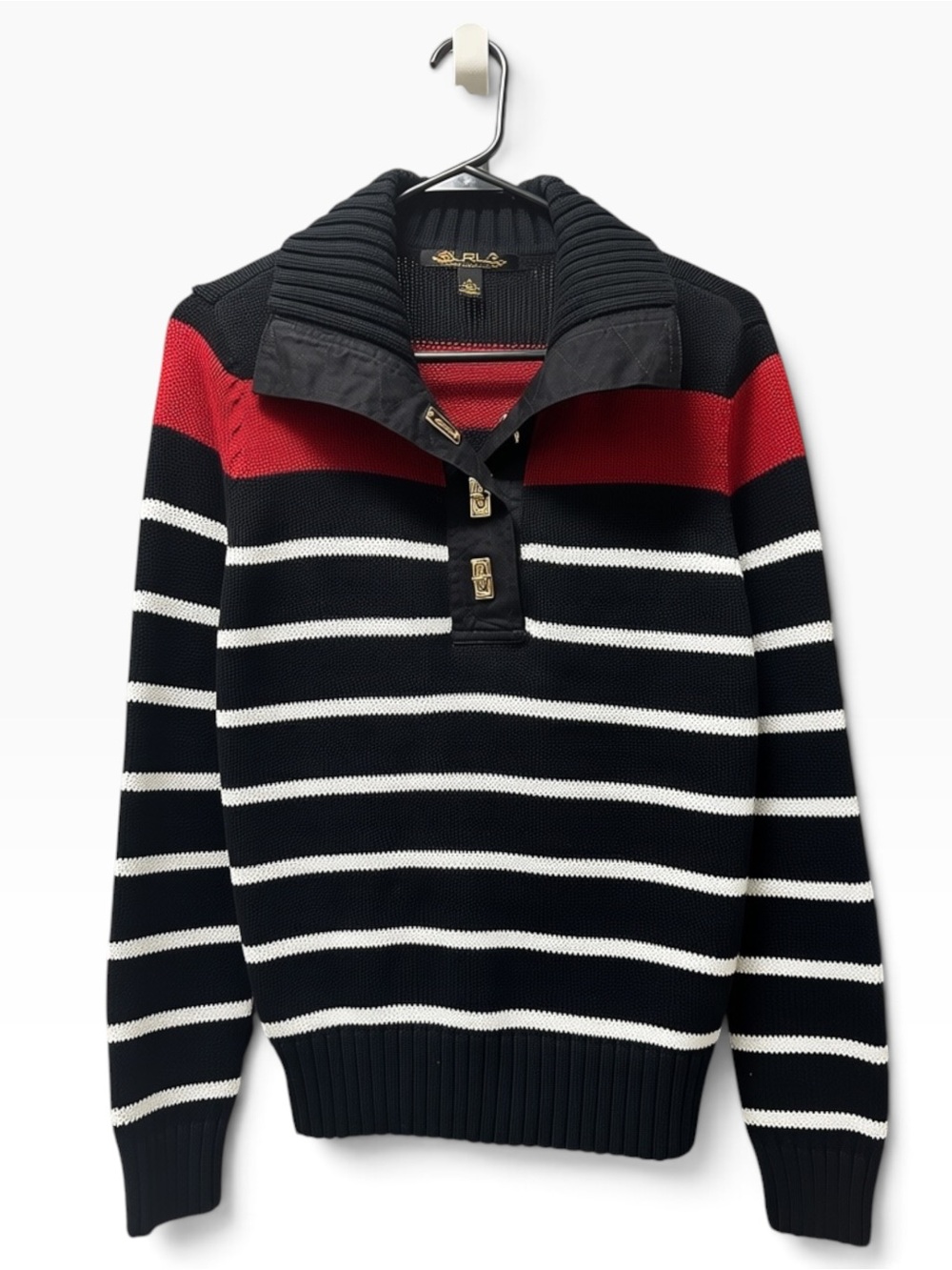 VTG Ralph Lauren Striped Sweater Gold Buckle Preppy Nautical Size Small